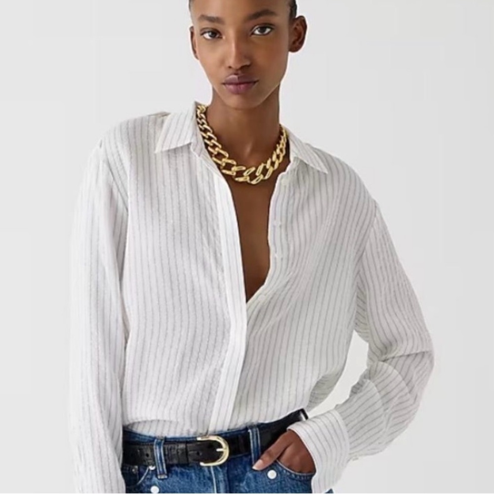 J.Crew textured drapey button-up shirt. NWOT.  Large